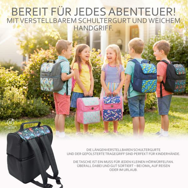 BAMBINIWELT Kinderrucksack für Toniebox, Musikbox-Rucksack für Hörwürfel z.B. Toniebox und Tigerbox Touch, verstellbare Innenfächer, Netzfach, gepolsterte Schultergurte